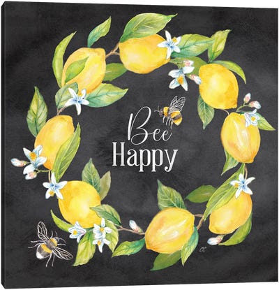 Lemons & Bees Sentiment Black II Canvas Art Print - Cynthia Coulter