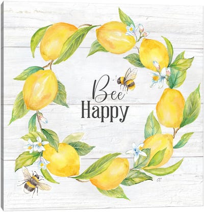 Lemons & Bees Sentiment Woodgrain II Canvas Art Print - Cynthia Coulter