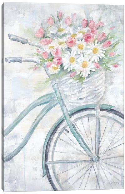 Bike With Flower Basket Canvas Art Print - By Land