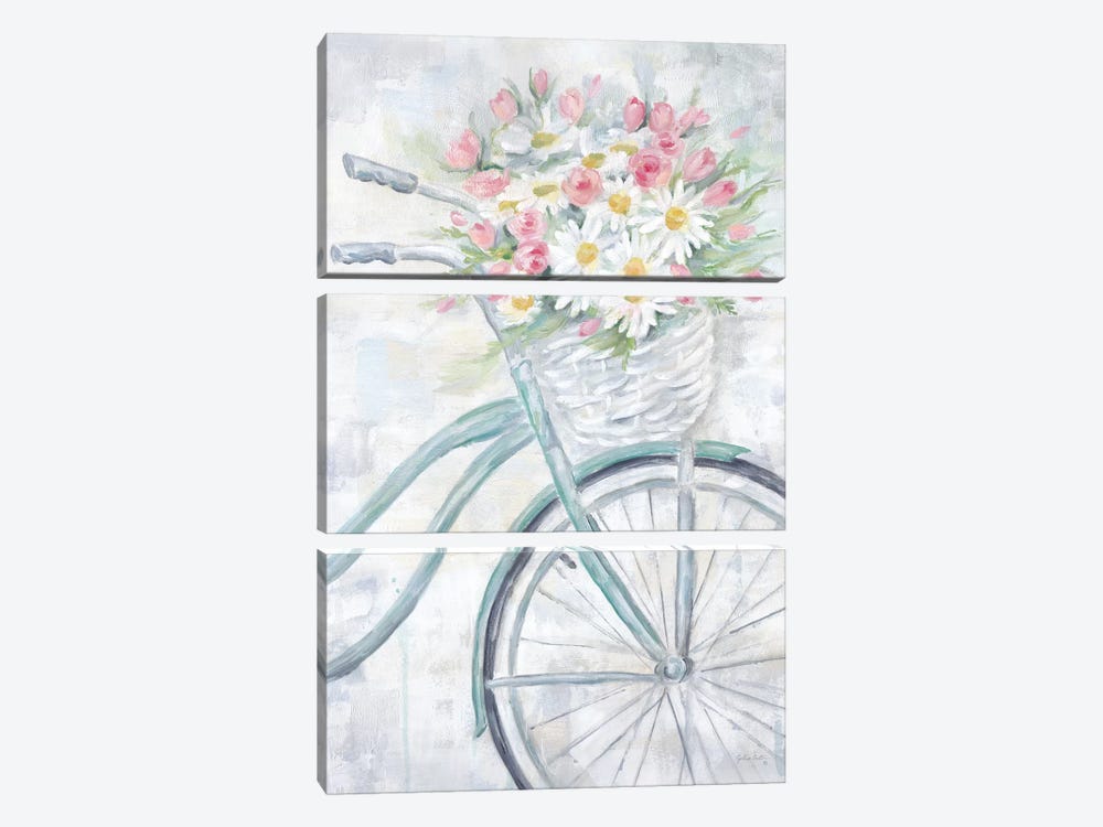 Bike With Flower Basket by Cynthia Coulter 3-piece Canvas Artwork