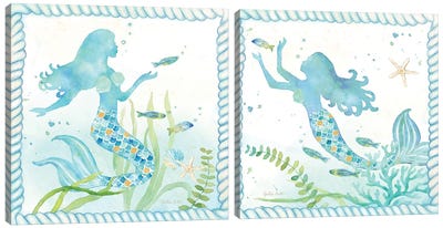 Mermaid Dreams Diptych Canvas Art Print - Art Sets | Triptych & Diptych Wall Art
