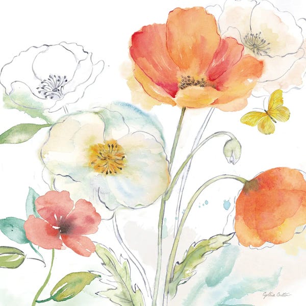 Butterflies and Flowers: Happy Poppies III by Cynthia Coulter