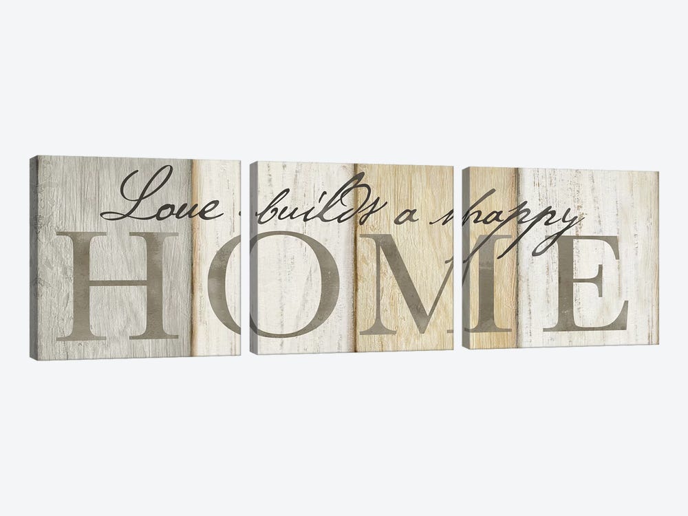 Love Builds Home Neutral Sign by Cynthia Coulter 3-piece Canvas Artwork