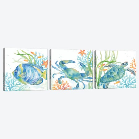 Sea Life Serenade Triptych Canvas Print Set #CYN3HSET003} by Cynthia Coulter Canvas Wall Art