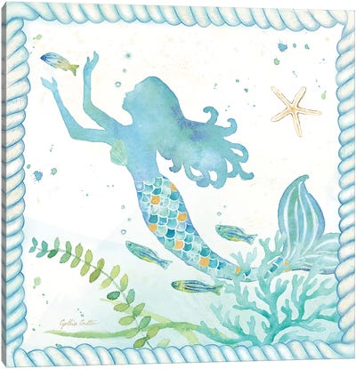 Mermaid Dreams IV Canvas Art Print - Kids Nautical Art
