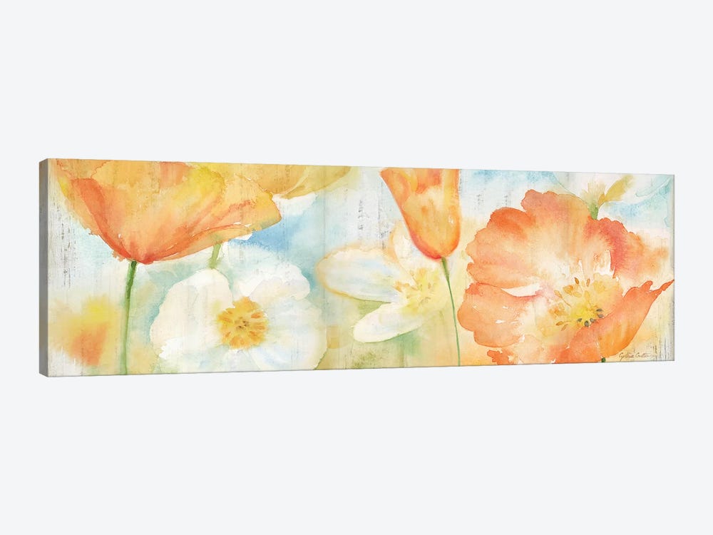 Poppy Meadow Pastel Woodgrain Panel 1-piece Canvas Art