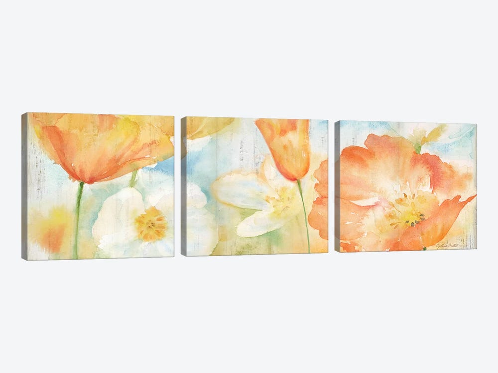Poppy Meadow Pastel Woodgrain Panel by Cynthia Coulter 3-piece Canvas Artwork