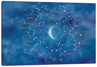 Star Sign With Moon Landscape Canvas Art Print - Blue Art