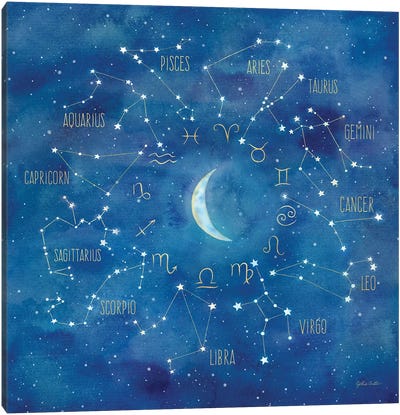 Star Sign With Moon Square Canvas Art Print - Kids Astronomy & Space Art