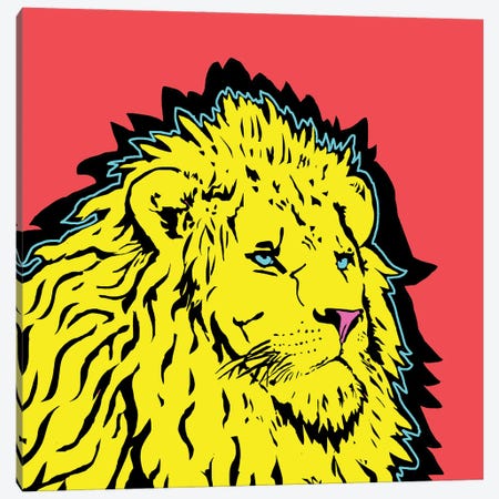 Lion Energy Yellow Canvas Print #CYP142} by Corey Plumlee Canvas Wall Art