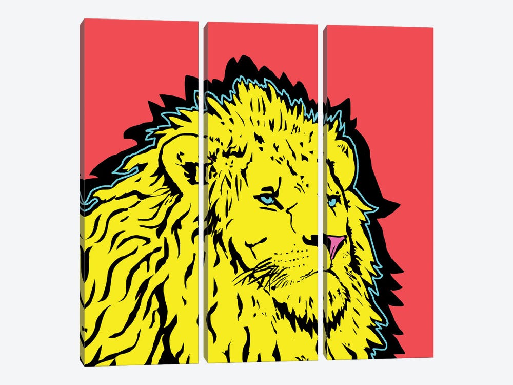 Lion Energy Yellow by Corey Plumlee 3-piece Canvas Wall Art