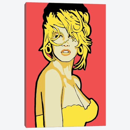 Claudia Schiffer Yellow Canvas Print #CYP152} by Corey Plumlee Canvas Art Print