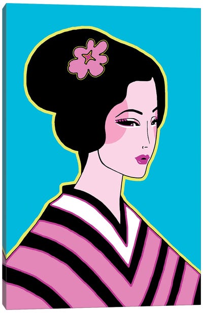 Striped Kimono Pink Canvas Art Print - Geisha