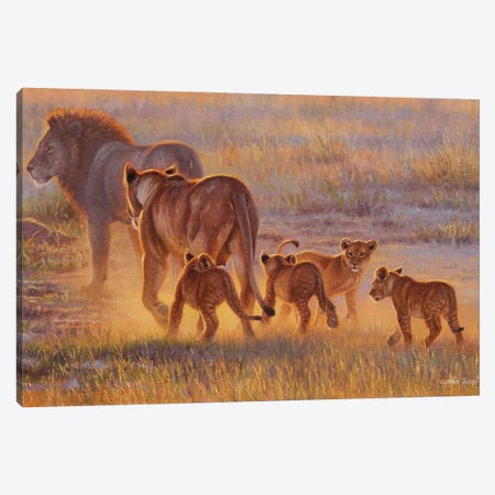 Lion And Cubs Canvas Print #CYT123} by Cynthie Fisher Art Print