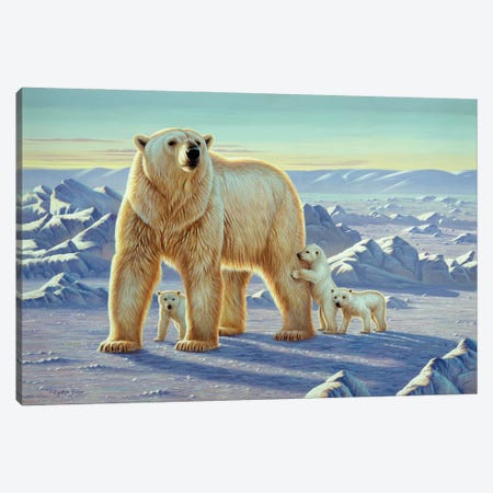 Polar Bear With Cubs Canvas Print #CYT156} by Cynthie Fisher Art Print