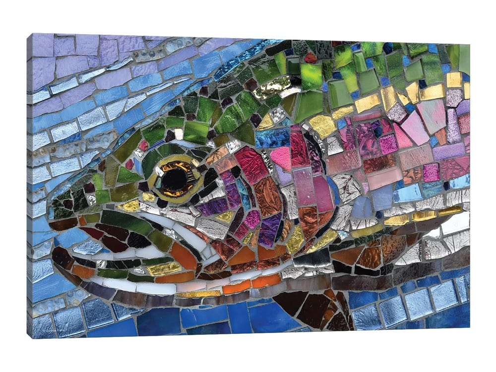 Framed Canvas Art - Rainbow Trout Glass Mosaic by Cynthie Fisher ( Animals > Sea Life > Fish > Trout art) - 18x26 in