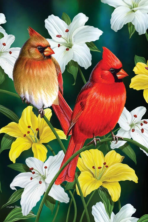 Spring Cardinals Lily by Cynthie Fisher wall art