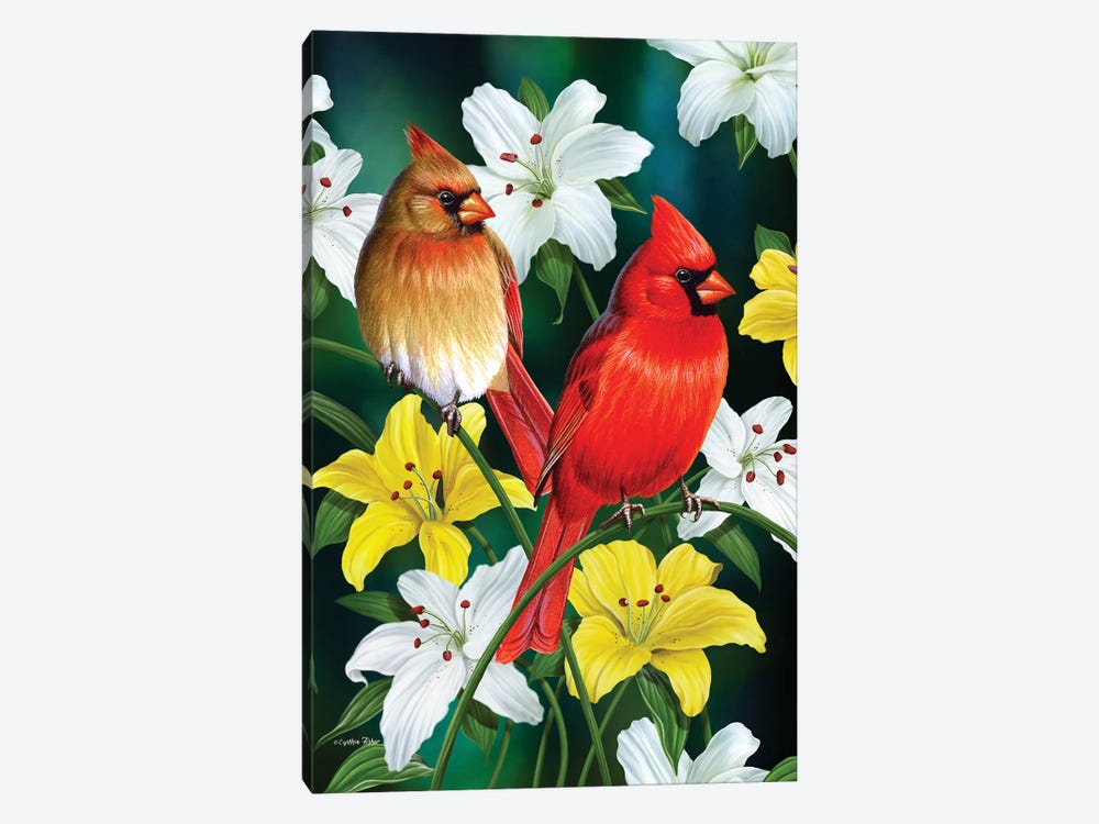 Spring Cardinals Lily by Cynthie Fisher 1-piece Canvas Print