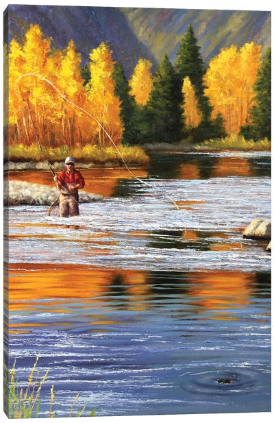 Flyfisherman Canvas Art Print - Fishing Art