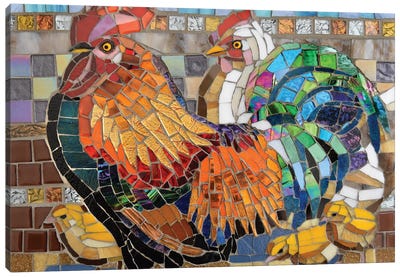 Glass Chickens Canvas Art Print - Chicken & Rooster Art