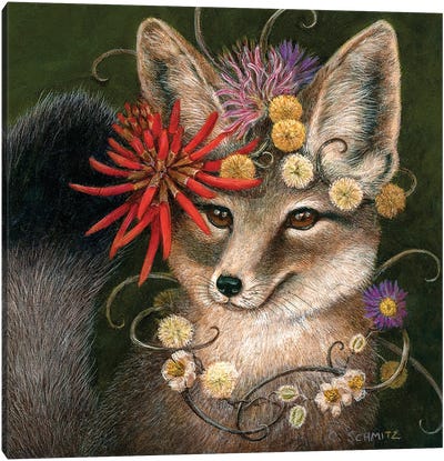 Kit Fox in Coral Canvas Art Print