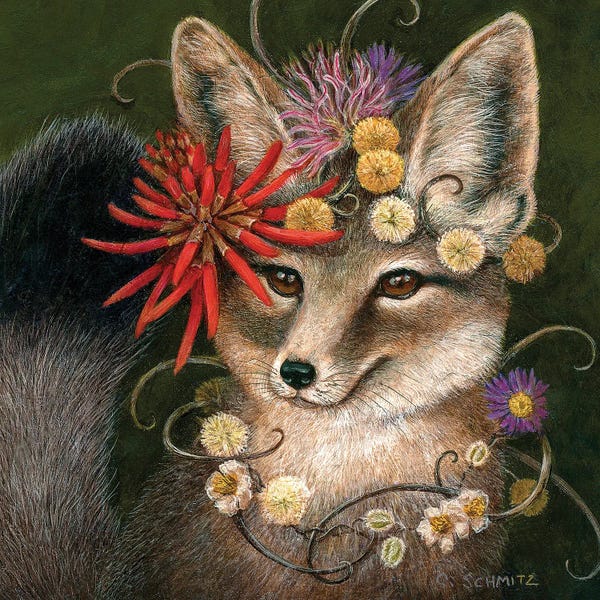 Office Humor: Kit Fox in Coral by Carolyn Schmitz