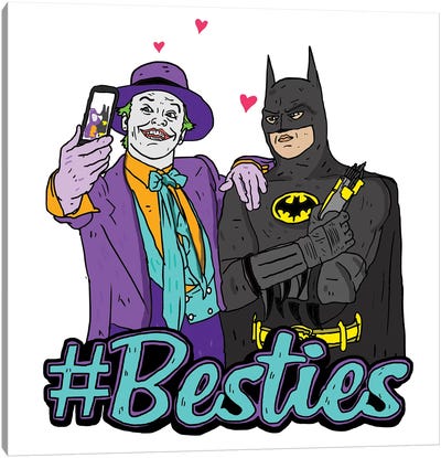Joker & Batman Besties Canvas Art Print - Satirical Humor Art