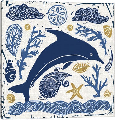 Primitive Sea VIII Canvas Art Print - Dolphin Art