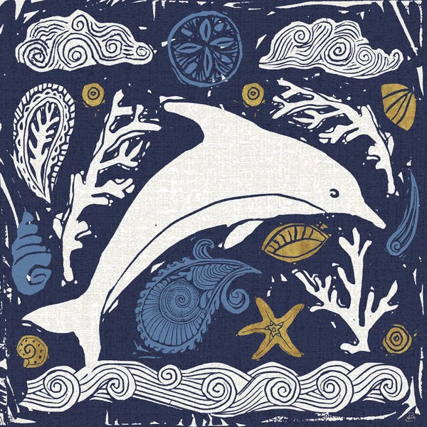 Dolphins: Primitive Sea VIII Dark by Daphne Brissonnet