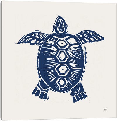Primitive Sea III Navy Canvas Art Print - Turtle Art