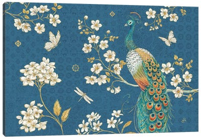 Ornate Peacock II Blue Canvas Art Print