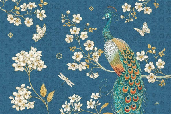 Peacocks: Ornate Peacock II Blue by Daphne Brissonnet