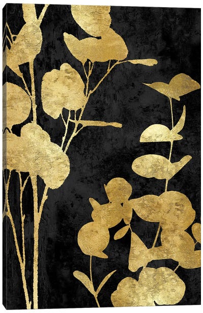 Nature Panel Gold On Black II Canvas Art Print - Black, White & Gold Art