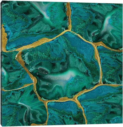 Malachite Accent Canvas Art Print - Blue & Green Art