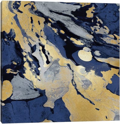 Marbleized In Gold And Blue I Canvas Art Print - Blue & Gold Art