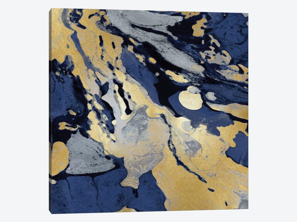 Marbleized In Gold And Blue I by Danielle Carson 1-piece Canvas Artwork