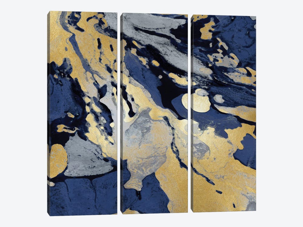 Marbleized In Gold And Blue I by Danielle Carson 3-piece Canvas Artwork