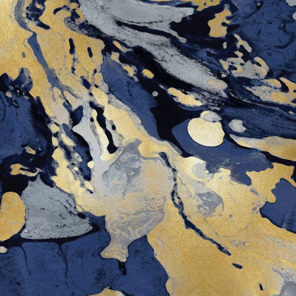 Gold Abstract Art: Marbleized In Gold And Blue I by Danielle Carson