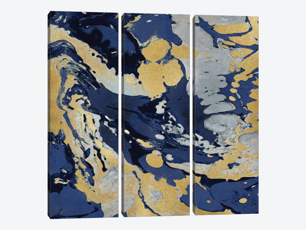 Marbleized In Gold And Blue II by Danielle Carson 3-piece Art Print