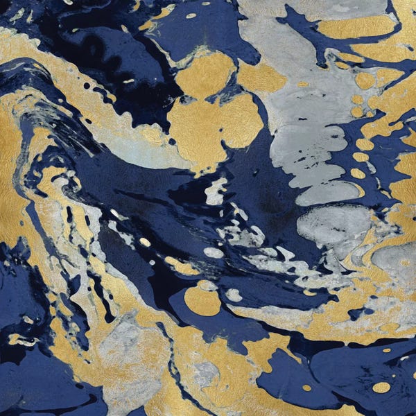 Danielle Carson: Marbleized In Gold And Blue II by Danielle Carson
