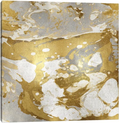 Marbleized In Gold And Silver Canvas Art Print - Gold & White Art