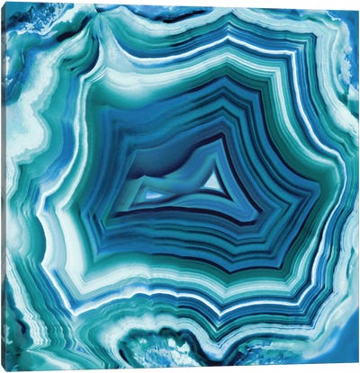 Agate In Aqua Canvas Art Print - Blue & White Art
