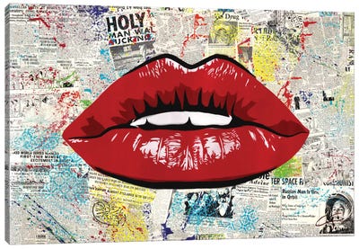 First Kiss Canvas Art Print - Lips Art