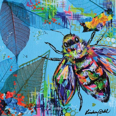 Sky Blue Bee by Lindsey Dahl framed canvas print