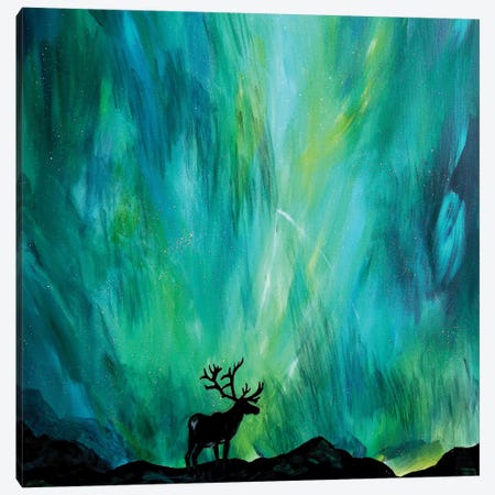 Elk Northern Lights Canvas Print #DAL26} by Lindsey Dahl Art Print