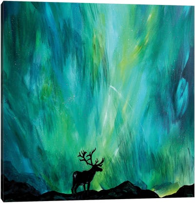 Elk Northern Lights Canvas Art Print - Aurora Borealis Art