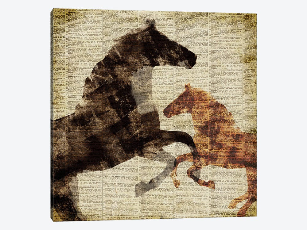 Horses on Newsprint I by Dan Meneely 1-piece Canvas Wall Art