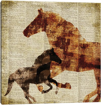 Horses on Newsprint II Canvas Art Print