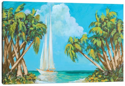 Sailboat Among Palms Canvas Art Print
