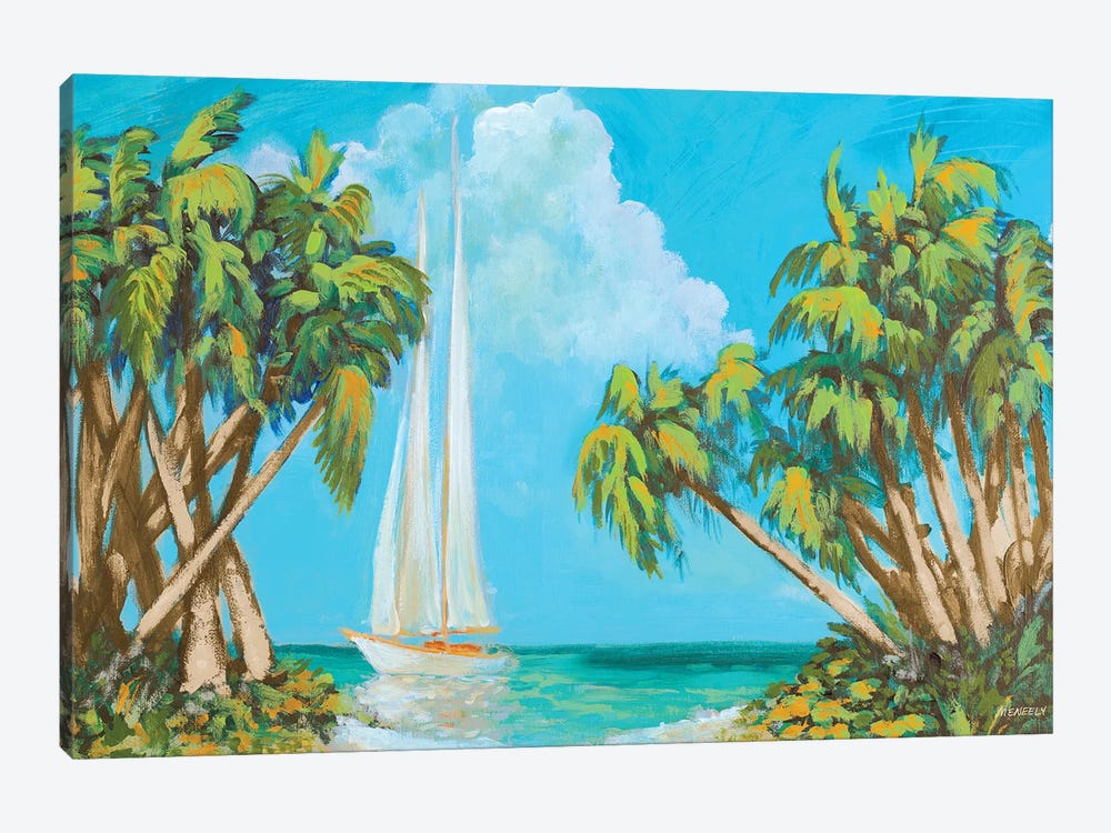 Sailboat Among Palms by Dan Meneely 1-piece Canvas Art Print